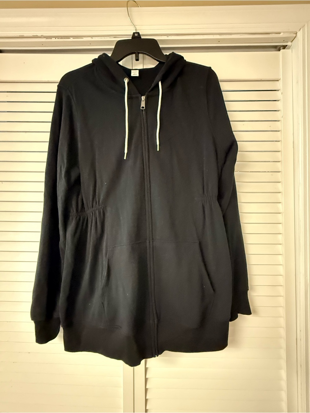 Old Navy Black Maternity Zip Hoodie with White Drawstring